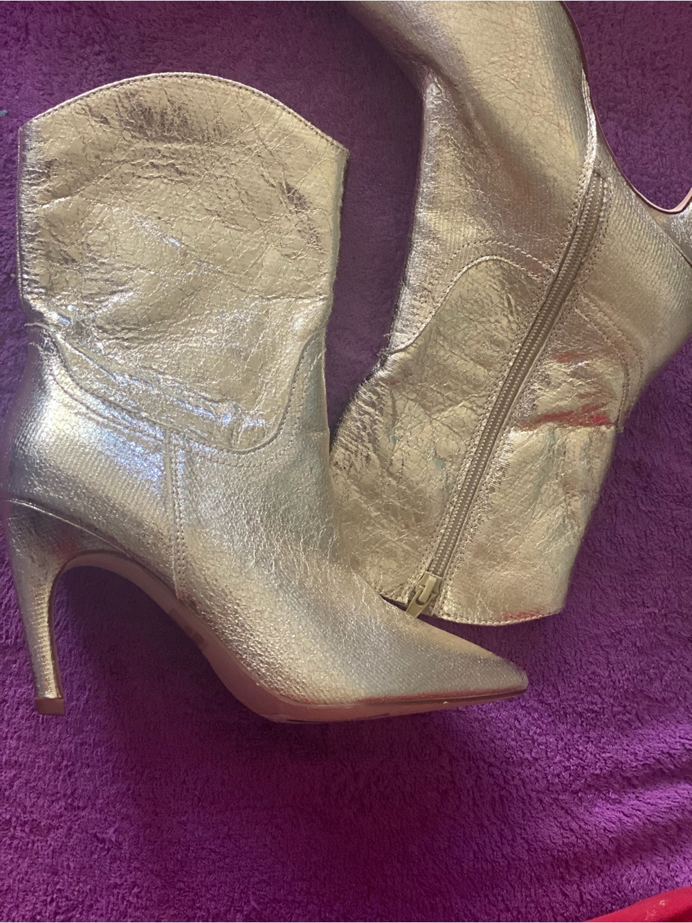 Chase + Chloe Metallic Gold Pointed-Toe Ankle Boots with Side Zip